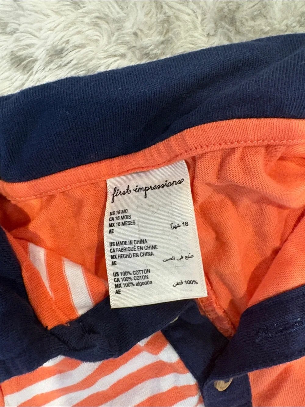 First Impressions Orange and Navy Striped Baby Romper
